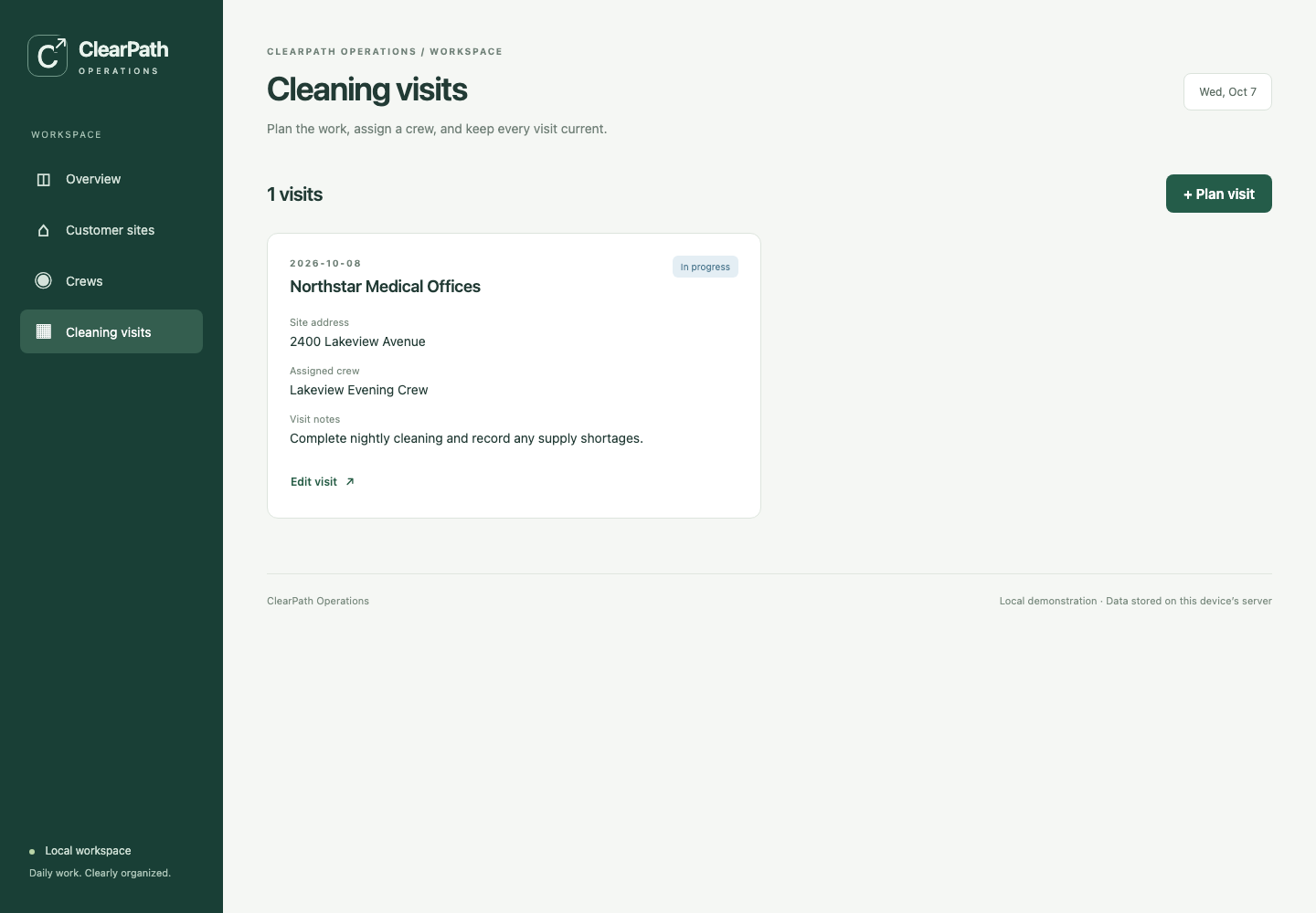 Edited cleaning visit status retained after page reload